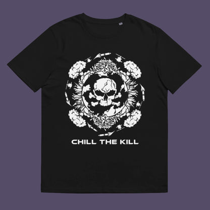 Black t-shirt. An original save the planet t-shirt. A unique creation in a series of designs about environmental issues and climate concern. This one highlighting the amount of death and destruction we create as a species. Express your counterculture alternative view and encourage social awareness. Made from 100% organic ring-spun cotton, this political t-shirt is unisex, high-quality, super comfy, and best of all, eco-friendly.