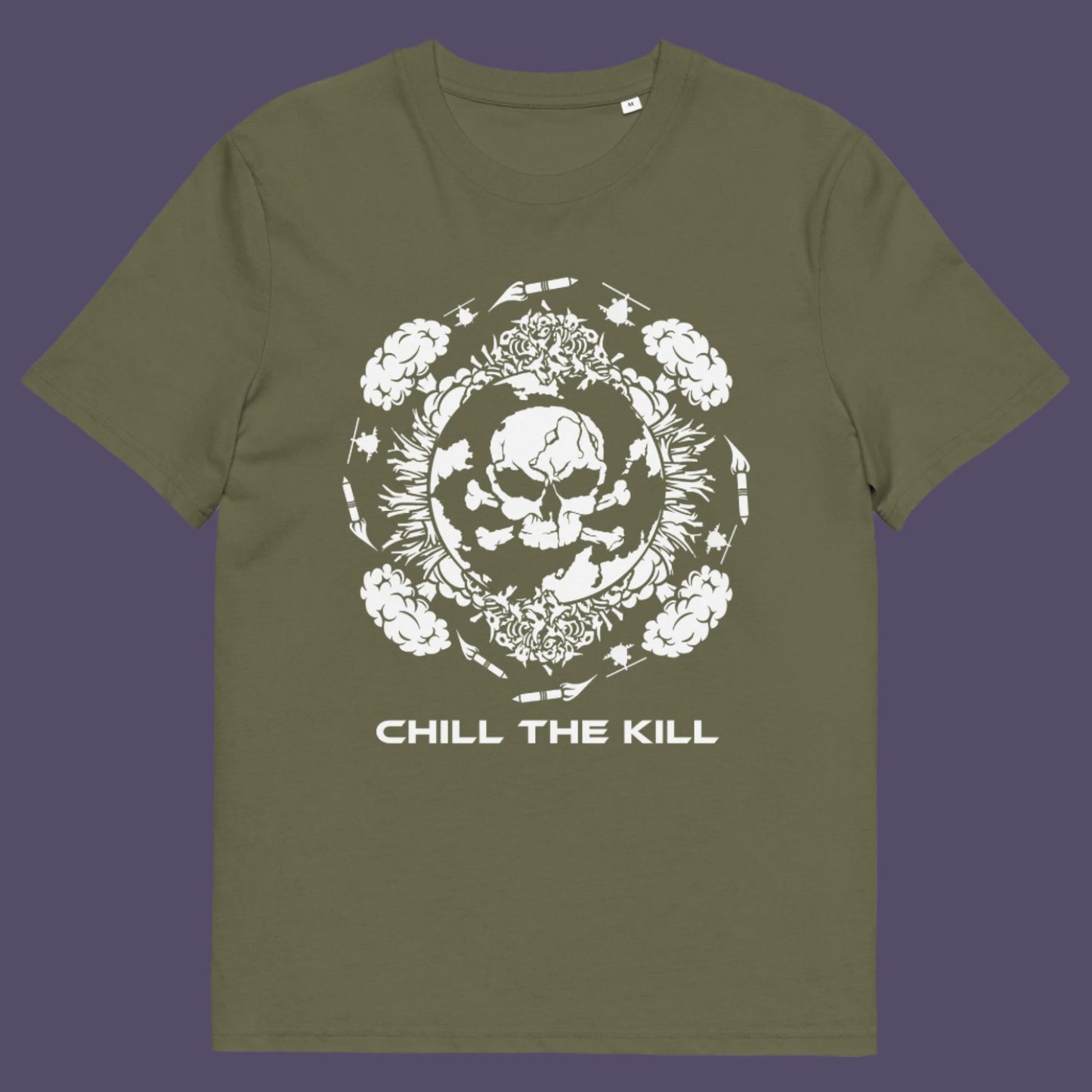 Khaki t-shirt. An original save the planet t-shirt. A unique creation in a series of designs about environmental concern and climate issues. This one highlighting the amount of death and destruction we create as a species. Express your counter culture view and encourage social awareness. Made from 100% organic ring-spun cotton, this save the earth t shirt is unisex, high-quality, super comfy, and best of all, eco-friendly.