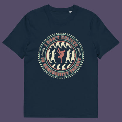 French navy t-shirt. An anti-conformist t-shirt promoting independent thought. Some people do what they are told without question and wait to be given their opinion. This alternative t-shirt is for the other people. This unique design helps create social awareness of diversity. Made from 100% organic ring-spun cotton, this counterculture t-shirt is unisex, high-quality, super comfy, and best of all, eco-friendly.