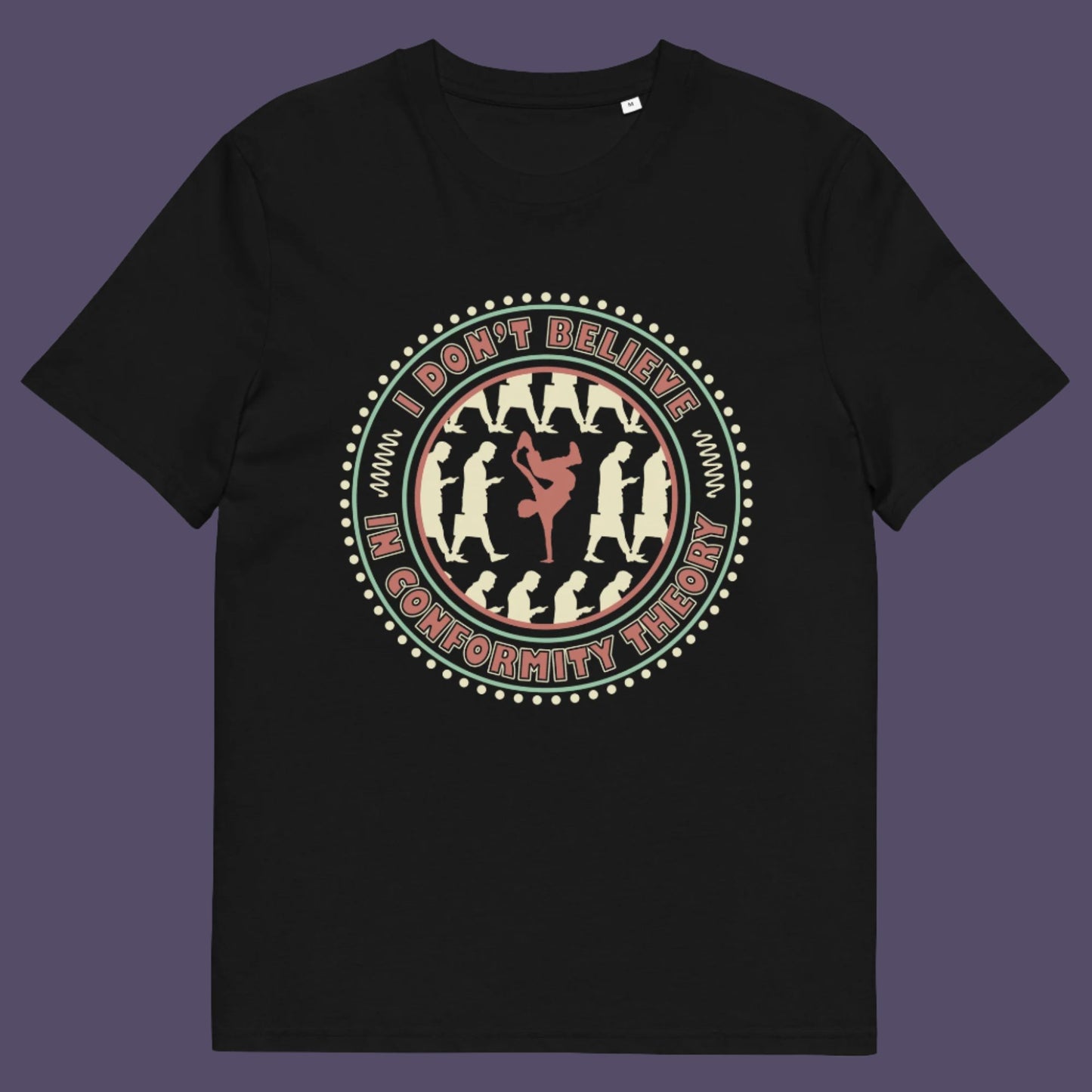 Black t-shirt. An anti-conformist t-shirt promoting independent thought. Some people do what they are told without question and wait to be given their opinion. This alternative t-shirt is for the other people. This unique design helps create social awareness of diversity. Made from 100% organic ring-spun cotton, this counterculture t-shirt is unisex, high-quality, super comfy, and best of all, eco-friendly.