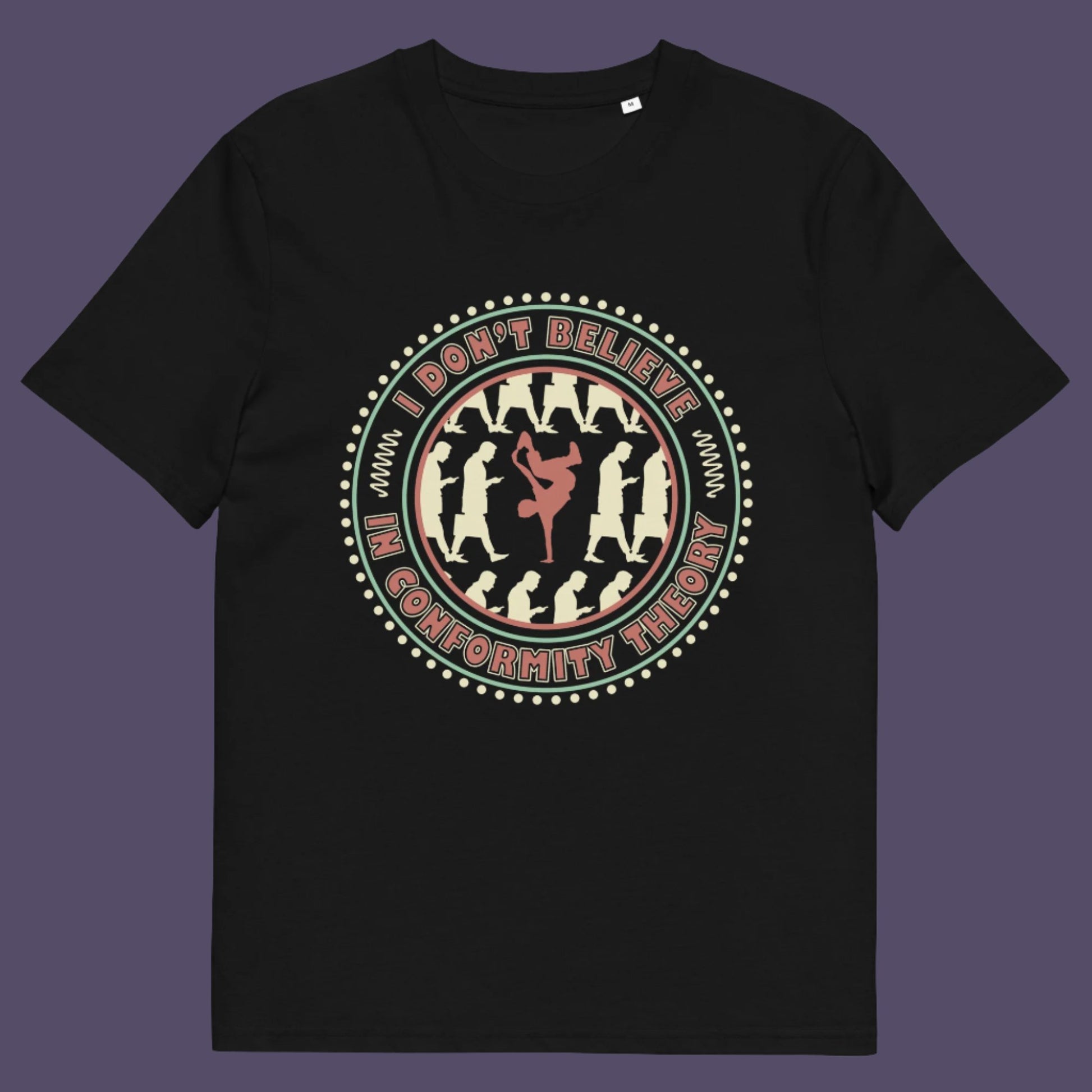 Black t-shirt. An anti-conformist t-shirt promoting independent thought. Some people do what they are told without question and wait to be given their opinion. This alternative t-shirt is for the other people. This unique design helps create social awareness of diversity. Made from 100% organic ring-spun cotton, this counterculture t-shirt is unisex, high-quality, super comfy, and best of all, eco-friendly.