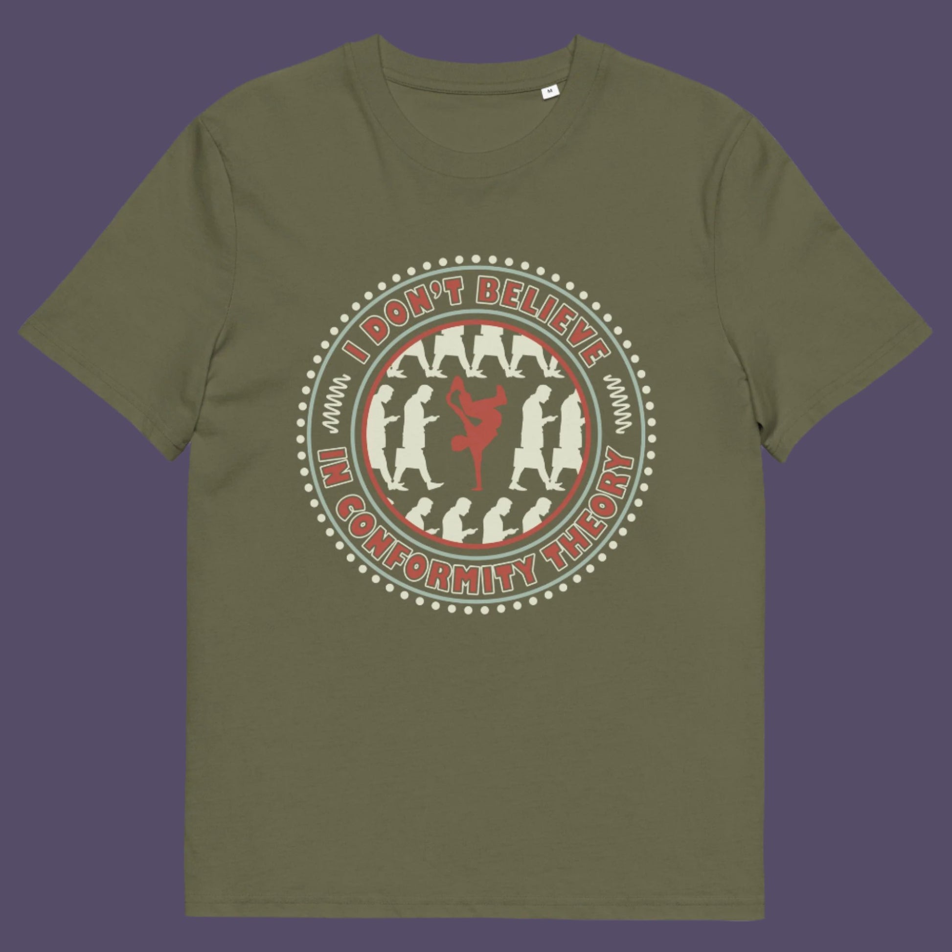 Khaki t-shirt. An anti-conformist t-shirt promoting independent thought. Some people do what they are told without question and wait to be given their opinion. This alternative t-shirt is for the other people. This unique design helps create social awareness of diversity. Made from 100% organic ring-spun cotton, this counterculture t-shirt is unisex, high-quality, super comfy, and best of all, eco-friendly.