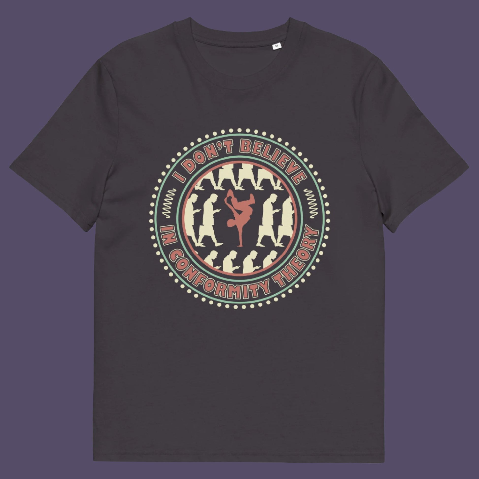 Anthracite t-shirt. A non conformist t shirt promoting independent thought. Some people do what they are told without question and wait to be given their opinion. This alternative t-shirt is for the other people. This unique design helps create social awareness of diversity. Made from 100% organic ring-spun cotton, this counter culture t shirt is unisex, high-quality, super comfy, and best of all, eco-friendly.