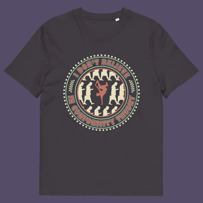 Anthracite t-shirt. A non conformist t shirt promoting independent thought. Some people do what they are told without question and wait to be given their opinion. This alternative t-shirt is for the other people. This unique design helps create social awareness of diversity. Made from 100% organic ring-spun cotton, this counter culture t shirt is unisex, high-quality, super comfy, and best of all, eco-friendly.