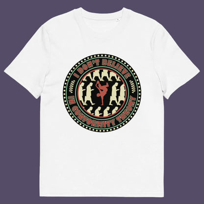 White t-shirt. A non conformist t shirt promoting independent thought. Some people do what they are told without question and wait to be given their opinion. This alternative t-shirt is for the other people. This unique design helps create social awareness of diversity. Made from 100% organic ring-spun cotton, this counter culture t shirt is unisex, high-quality, super comfy, and best of all, eco-friendly.