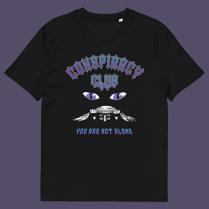 Black t shirt. A conspiracy theorist t shirt design for all conspiracy lovers who think big brother is watching. join the club, expand your independent thinking, question everything. Think outside the box. Made from 100% organic ring-spun cotton, this funny conspiracy theory t shirt is unisex, high-quality, super comfy, and best of all, eco-friendly.