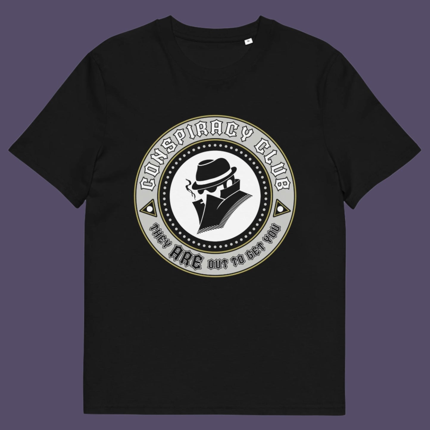 Black t-shirt. These days there's a conspiracy theory for every occasion, join the club, expand your alternative imagination. Think outside the box. Underground art on apparel. Made from 100% organic ring-spun cotton, this conspiracy theory t-shirt is unisex, high-quality, super comfy, and best of all, eco-friendly.