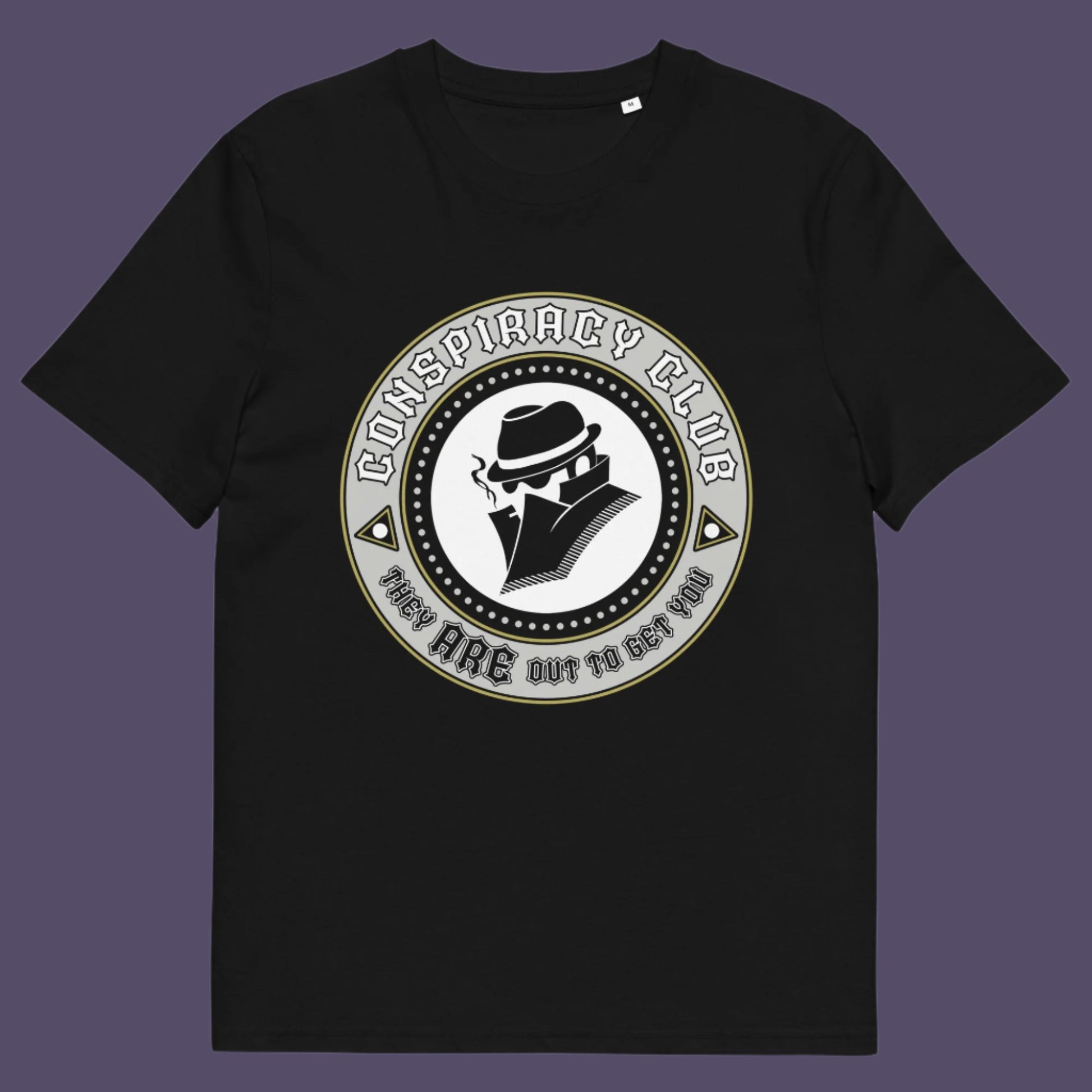 Black t-shirt. These days there's a conspiracy theory for every occasion, join the club, expand your alternative imagination. Think outside the box. Underground art on apparel. Made from 100% organic ring-spun cotton, this conspiracy theory t-shirt is unisex, high-quality, super comfy, and best of all, eco-friendly.