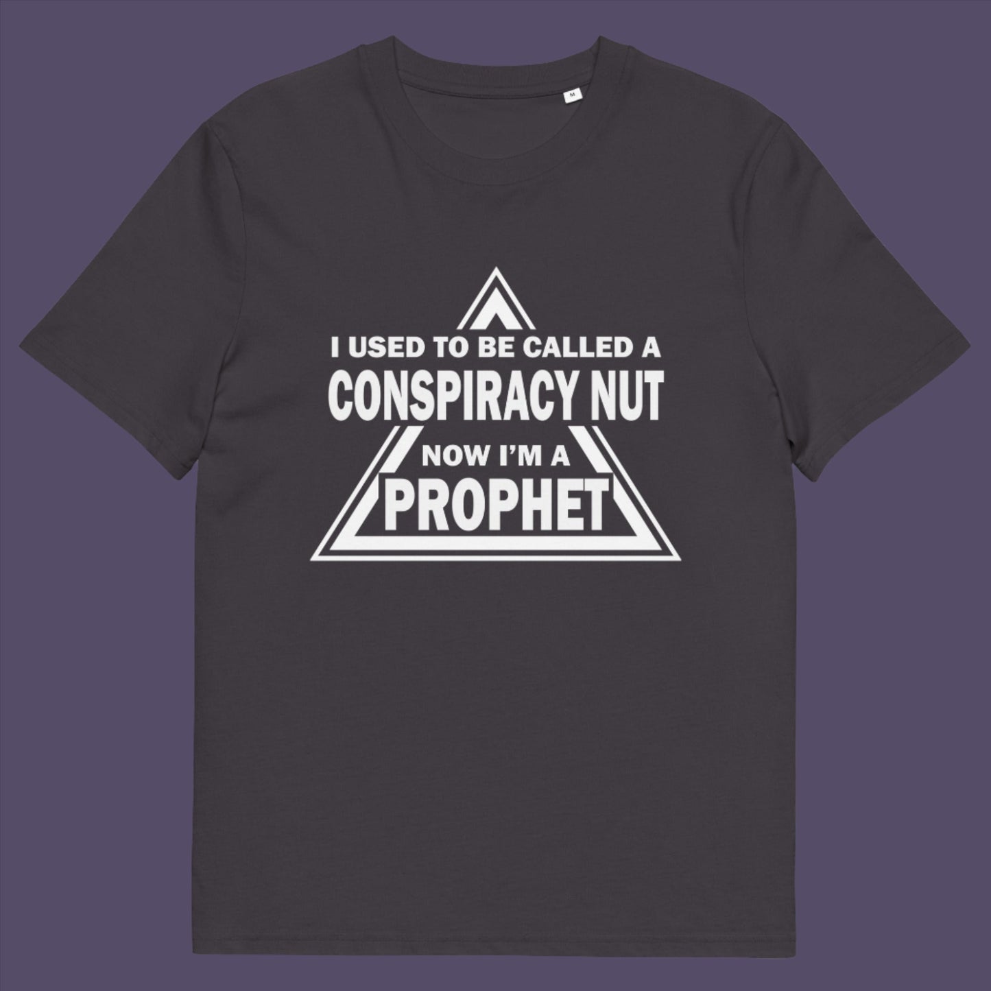 Anthracite t-shirt. This conspiracy theorist t-shirt design is for anyone who used to get funny looks for their alternative view, but now gets greeted with nods of understanding as your earlier rantings come true. Made from 100% organic ring-spun cotton, this conspiracy theorist t-shirt is unisex, high-quality, super comfy, and best of all, eco-friendly.