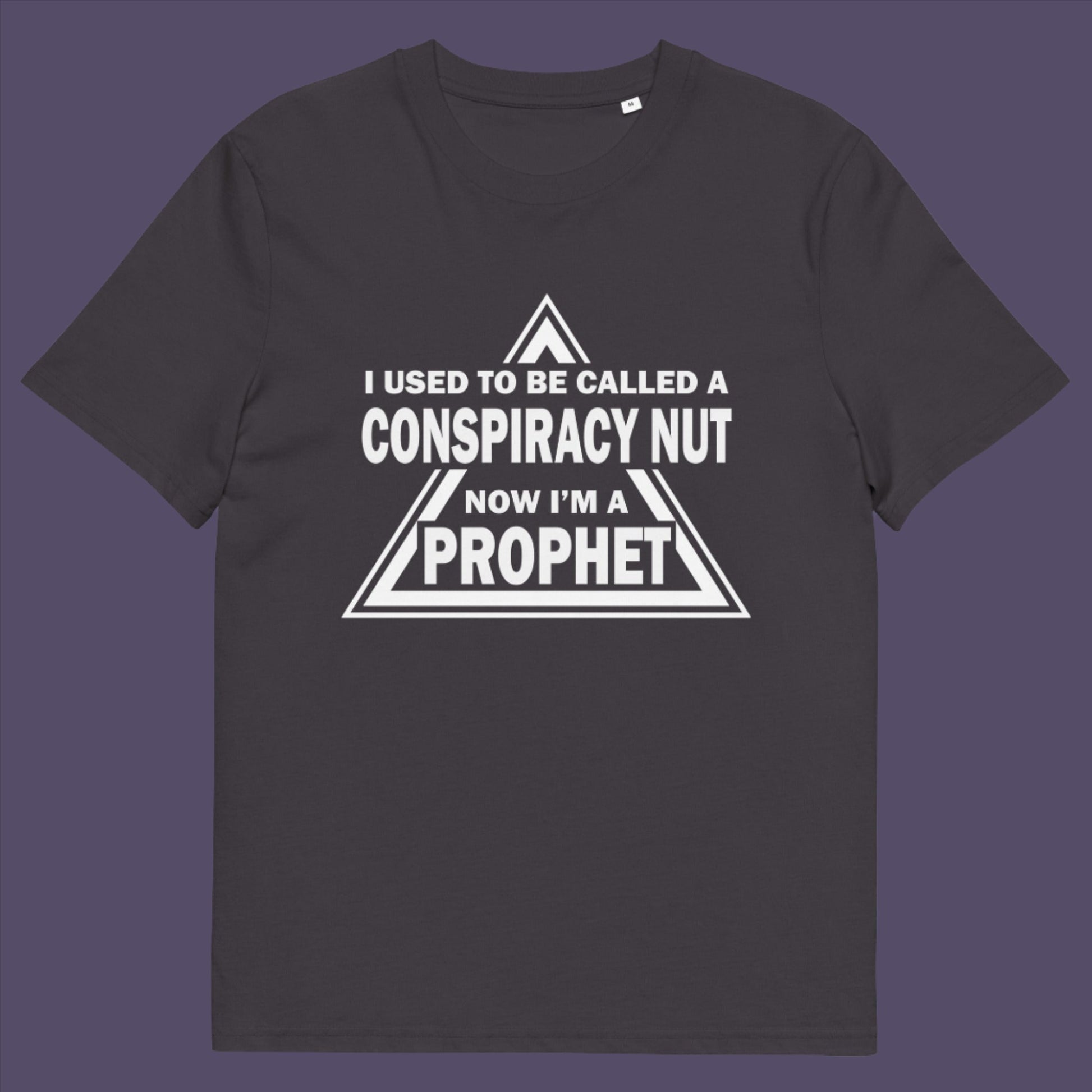 Anthracite t-shirt. This conspiracy theorist t-shirt design is for anyone who used to get funny looks for their alternative view, but now gets greeted with nods of understanding as your earlier rantings come true. Made from 100% organic ring-spun cotton, this conspiracy theorist t-shirt is unisex, high-quality, super comfy, and best of all, eco-friendly.