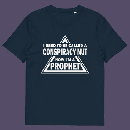 French navy t-shirt. This conspiracy theorist t-shirt design is for anyone who used to get funny looks for their alternative view, but now gets greeted with nods of understanding as your earlier rantings come true. Made from 100% organic ring-spun cotton, this conspiracy theorist t-shirt is unisex, high-quality, super comfy, and best of all, eco-friendly.