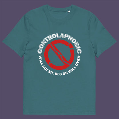 Stargazer t-shirt. A satirical non conformist t shirt design suggesting there is a lack of freedom of choice, and too much control, in modern society. If you find yourself unable to follow commands and you're not a dog, You may have controlaphobia. Made from 100% organic ring-spun cotton, this unisex social awareness t shirt is high-quality, super comfy, and best of all, eco-friendly.