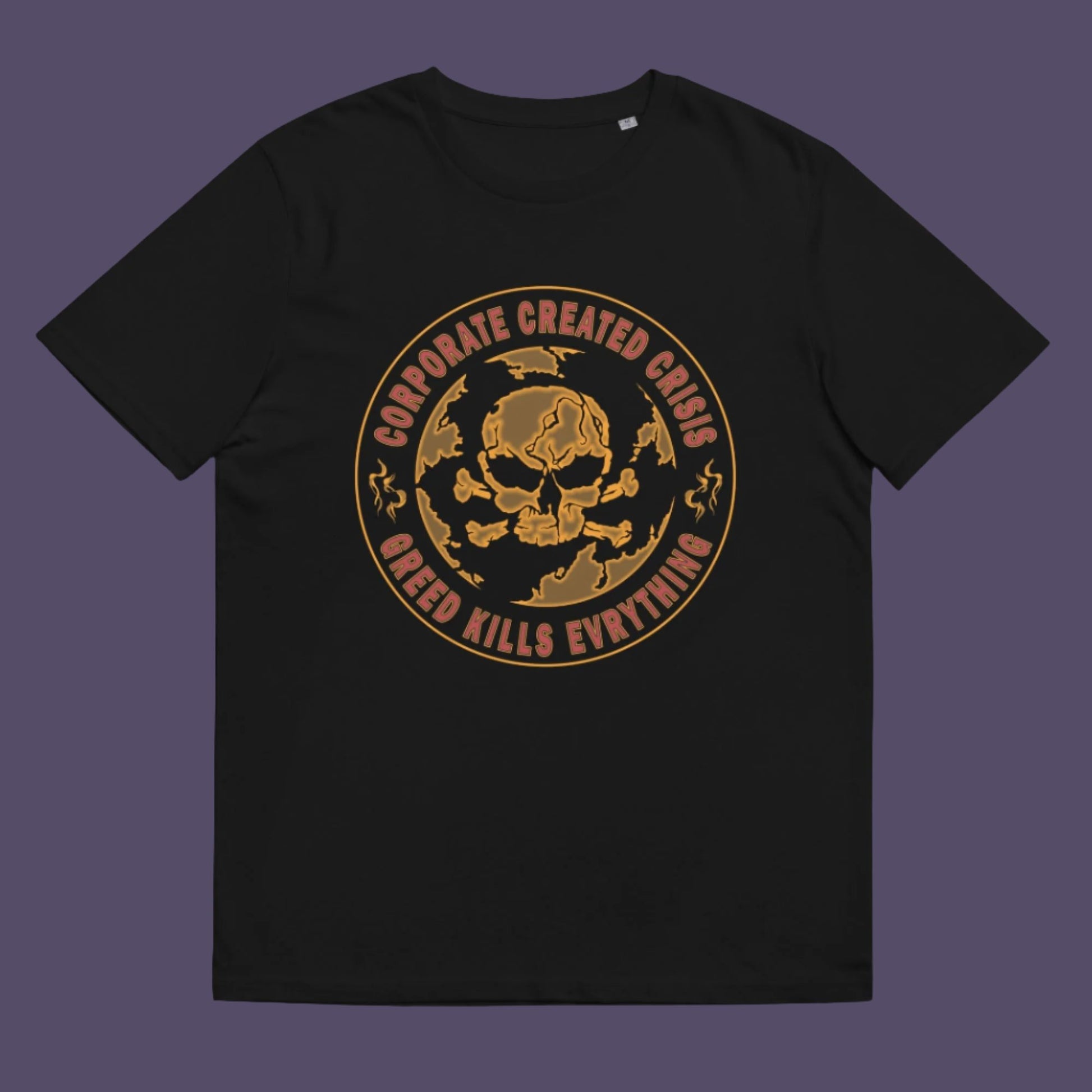 Black t-shirt. An anti-corporate t shirt encouraging social awareness and support to save our planet from corporate negligence. Make it clear you are no fool to where the climate problem blame should be placed with this original design. Made from 100% organic ring-spun cotton, this save the world t shirt is unisex, high-quality, super comfy, and best of all, eco-friendly.