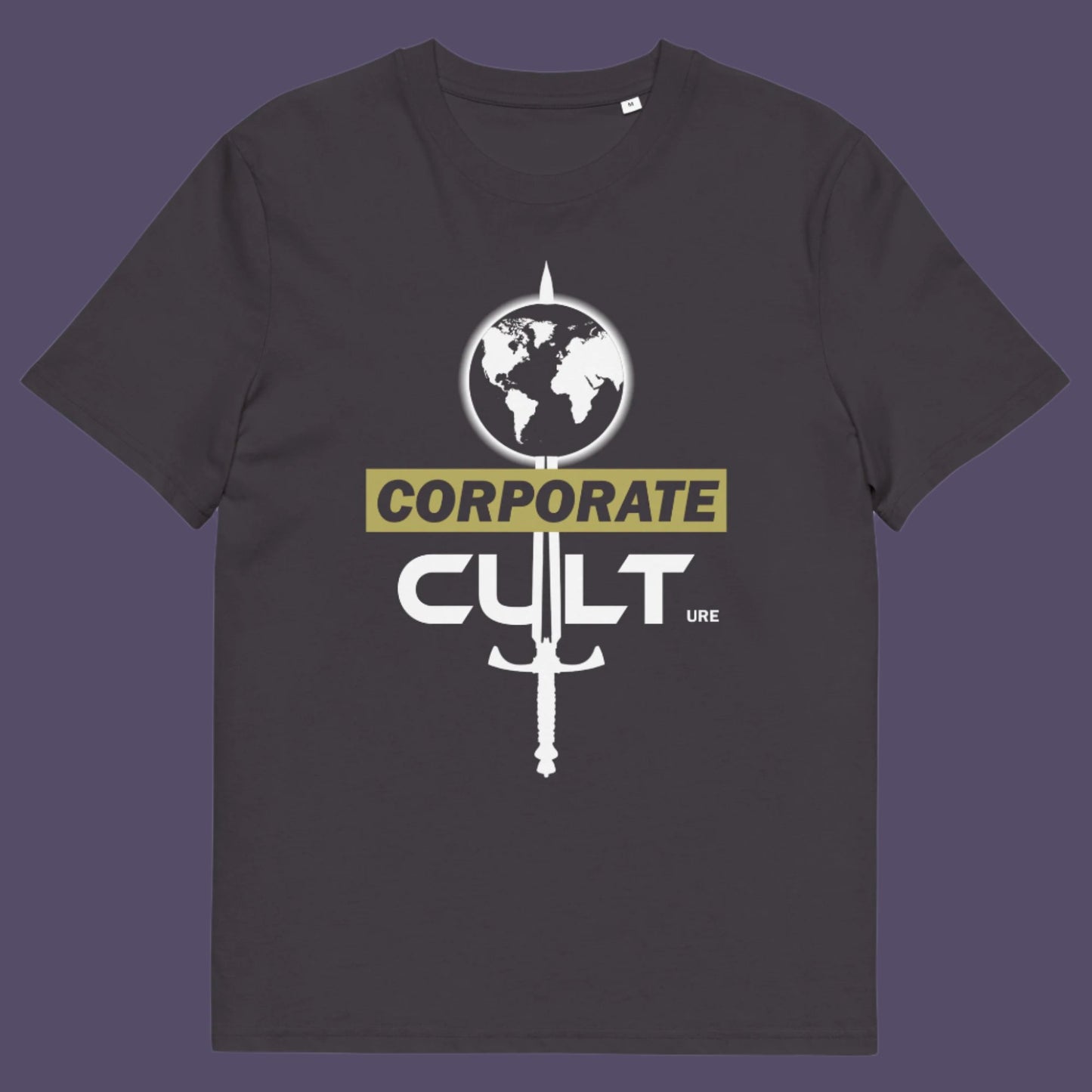 Anthracite t shirt. This anti corporate t shirt suggests the corporate mind set and dehumanisation of people is like that of a religious cult. If you feel that corporate business is destroying the planet and the belief it it is paramount to a cult mentality, you'll love this political satire design. Welcome to corporate culture, the enemy of the planet. Made from 100% organic ring-spun cotton, these social issues t shirts are unisex, high-quality, super comfy, and best of all, eco-friendly.