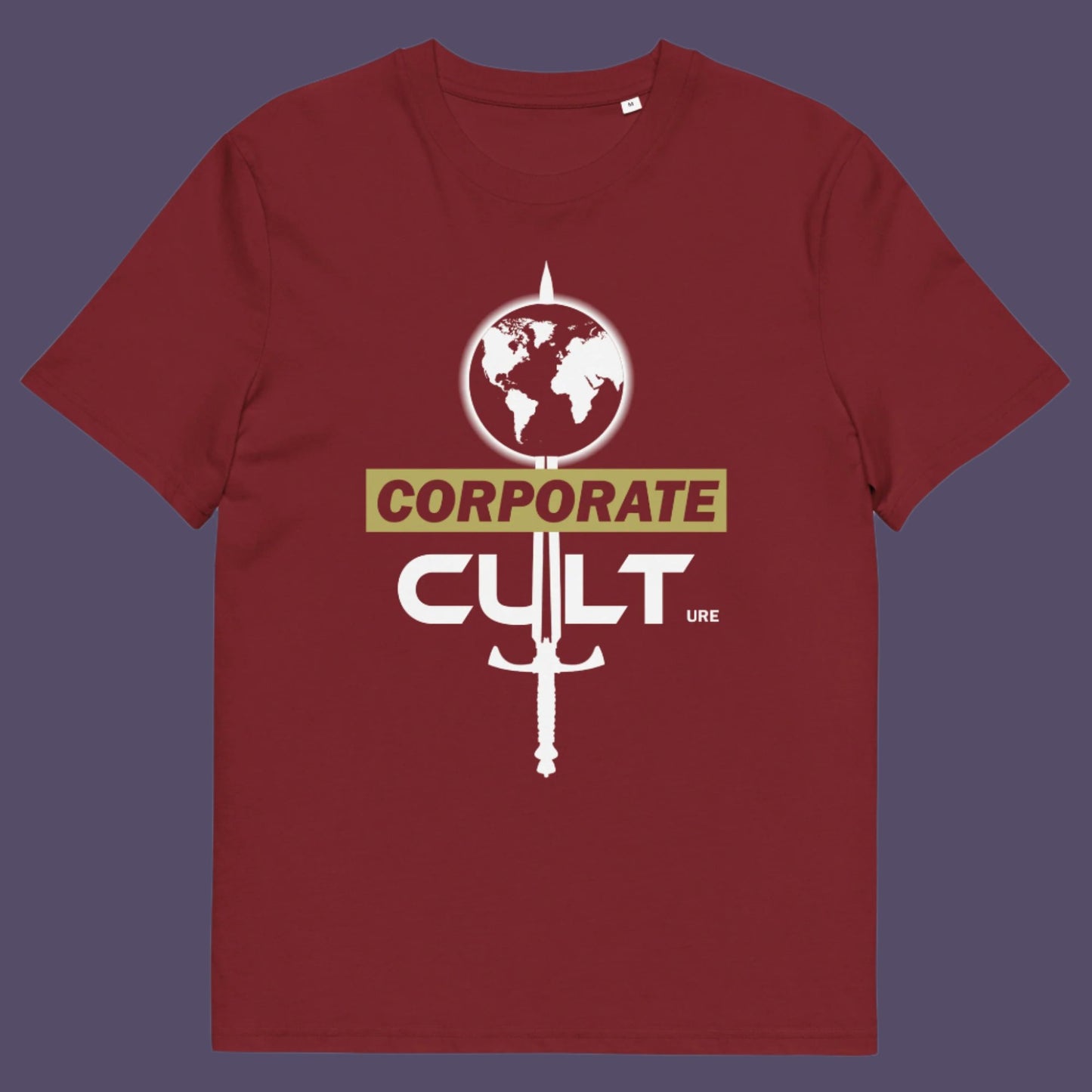 Burgundy t shirt. This anti corporate t shirt suggests the corporate mind set and dehumanisation of people is like that of a religious cult. If you feel that corporate business is destroying the planet and the belief it it is paramount to a cult mentality, you'll love this political satire design. Welcome to corporate culture, the enemy of the planet. Made from 100% organic ring-spun cotton, these social issues t shirts are unisex, high-quality, super comfy, and best of all, eco-friendly.