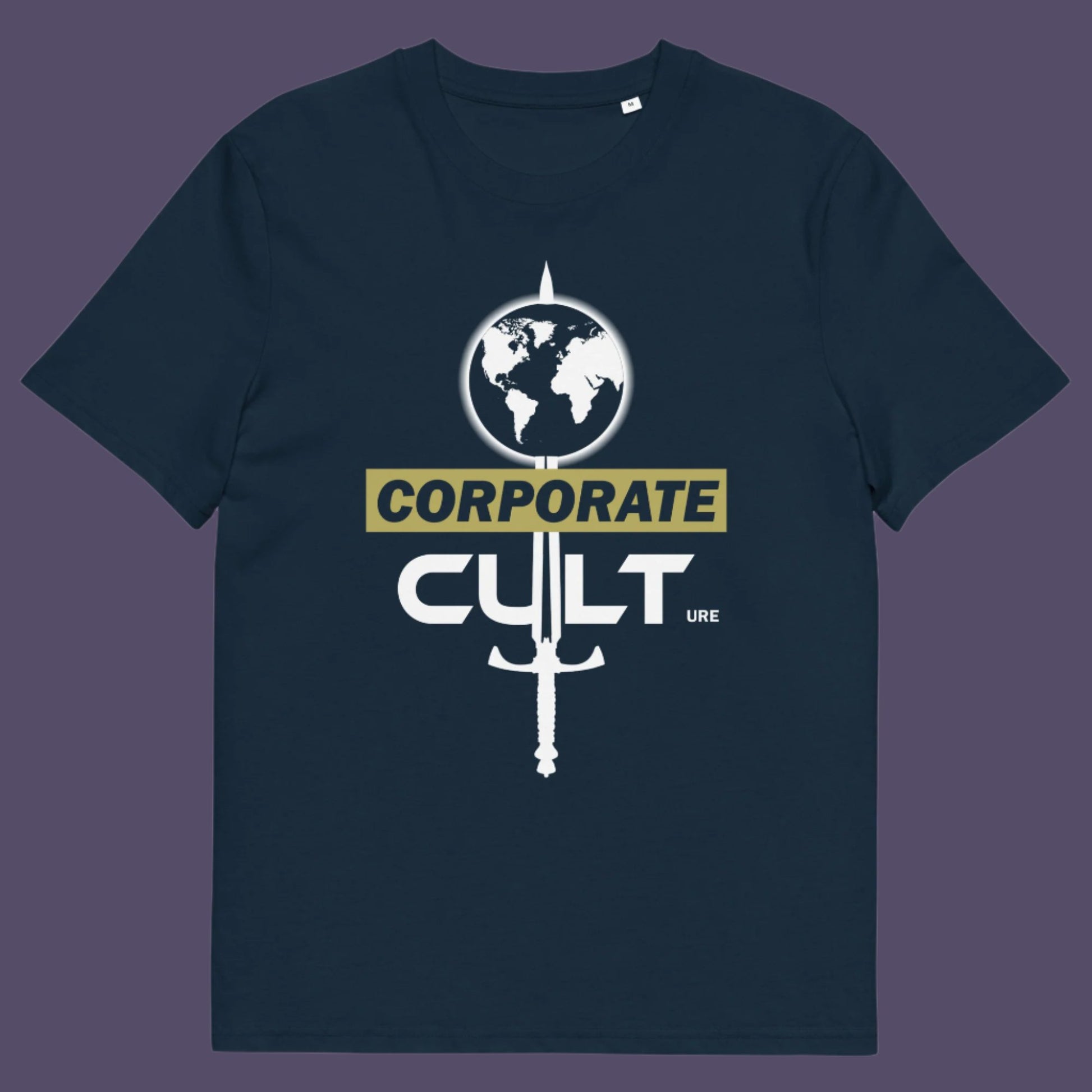 French navy t shirt. This anti corporate t shirt suggests the corporate mind set and dehumanisation of people is like that of a religious cult. If you feel that corporate business is destroying the planet and the belief it it is paramount to a cult mentality, you'll love this political satire design. Welcome to corporate culture, the enemy of the planet. Made from 100% organic ring-spun cotton, these social issues t shirts are unisex, high-quality, super comfy, and best of all, eco-friendly.