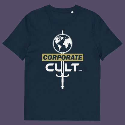 French navy t shirt. This anti corporate t shirt suggests the corporate mind set and dehumanisation of people is like that of a religious cult. If you feel that corporate business is destroying the planet and the belief it it is paramount to a cult mentality, you'll love this political satire design. Welcome to corporate culture, the enemy of the planet. Made from 100% organic ring-spun cotton, these social issues t shirts are unisex, high-quality, super comfy, and best of all, eco-friendly.