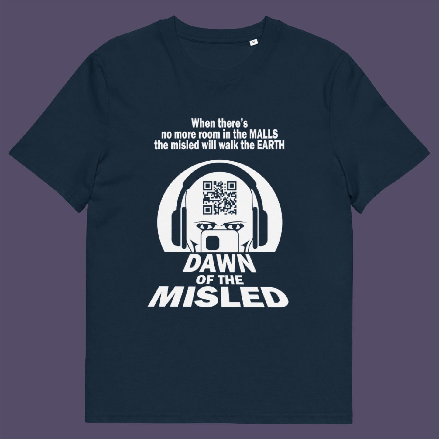 French navy t-shirt. A counterculture t-shirt in the theme of a famous 1970's horror movie. This satirical design highlights the modern consumer who buys what they are told to buy by social media and corporate advertising. Made from 100% organic ring-spun cotton, this underground anti-consumerism t-shirt is unisex, high-quality, super comfy, and best of all, eco-friendly.