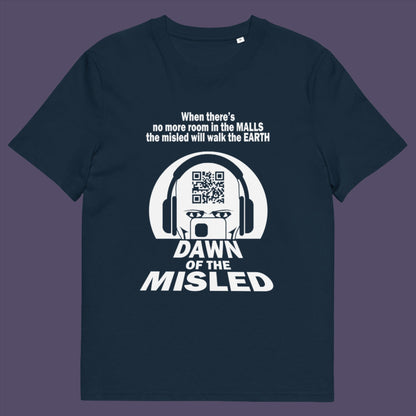 French navy t-shirt. A anti consumerism t shirt in the theme of a famous 1970's horror movie. This satirical design highlights the modern consumer who buys what they are told to buy by social media and corporate advertising. Made from 100% organic ring-spun cotton, this underground anti consumerism t shirt is unisex, high-quality, super comfy, and best of all, eco-friendly.