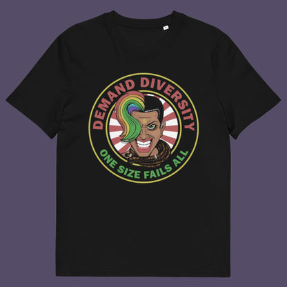 Black t shirt. This gender equality t shirt highlights the need for a multi cultural society. Diversity improves growth, knowledge and understanding, demand it . One size never fits all. Versatility is a virtue. Made from 100% organic ring-spun cotton, this lgbtq right t shirt is unisex, high-quality, super comfy, and best of all, eco-friendly.