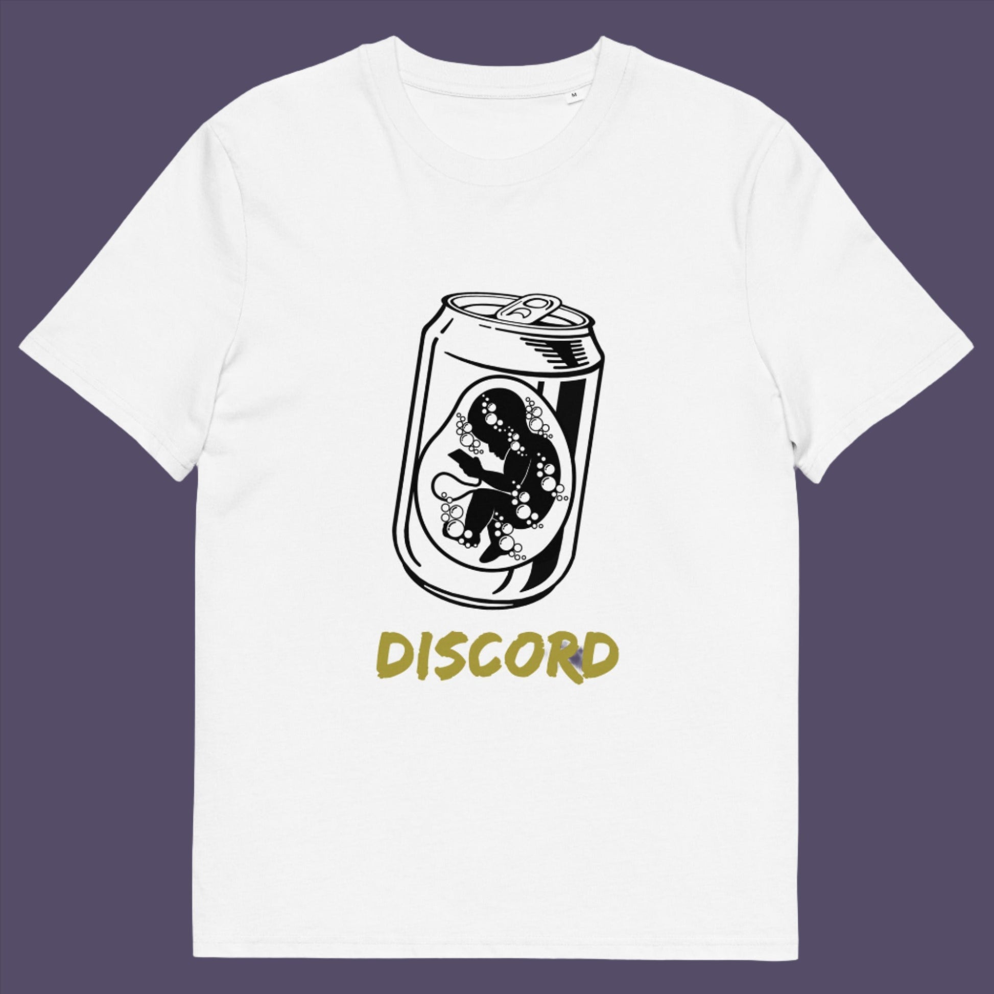 White t-shirt. A Banksy style t-shirt suggesting a discord between modern generations and nature. A stencil art testament to the soda pop generation. Brought up on energy drinks and born with a Wi-Fi connection. Made from 100% organic ring-spun cotton, this street art t-shirt is unisex, high-quality, super comfy, and best of all, eco-friendly.