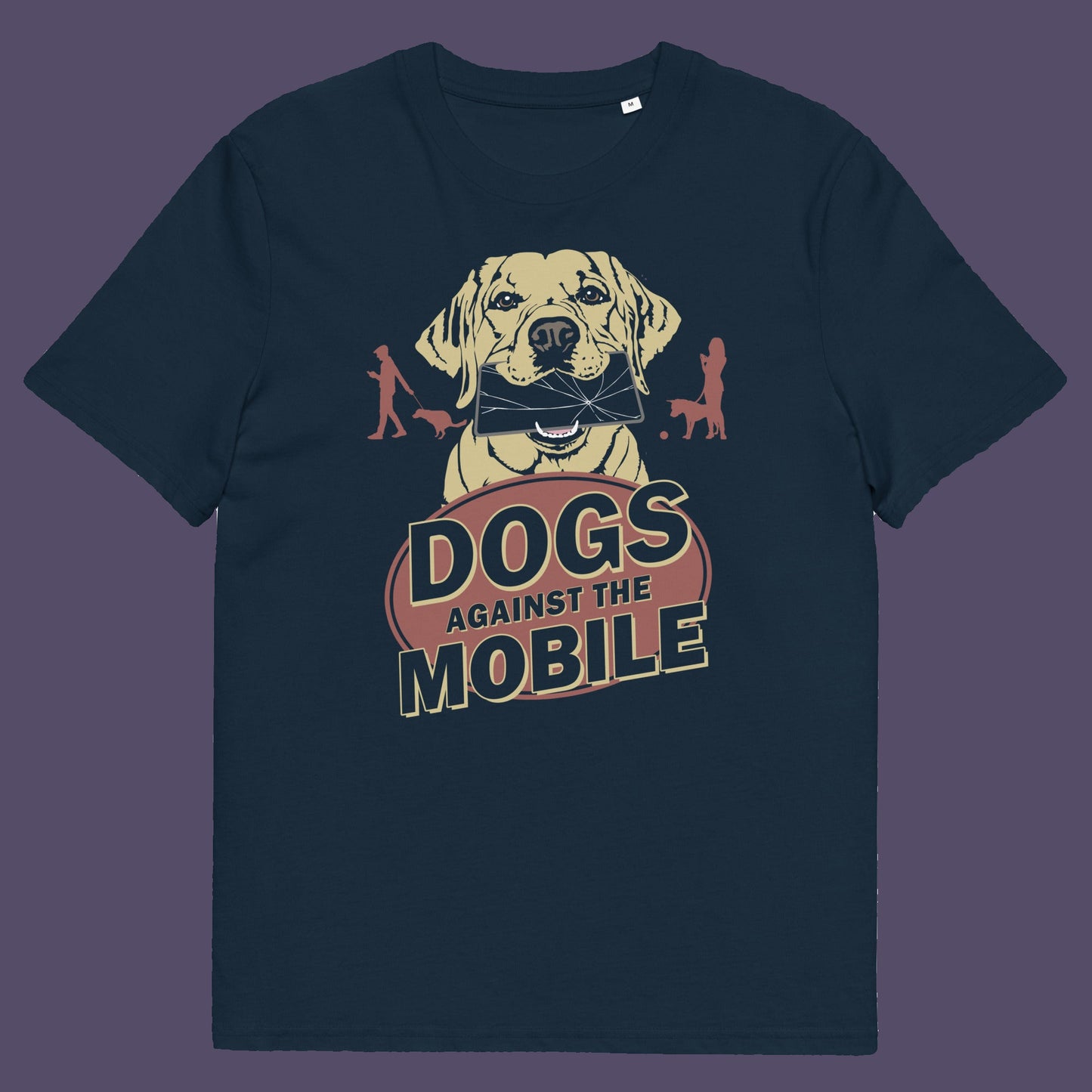 French navy t shirt. This anti mobile phone abuse t shirt is for dog lovers. Walking the dog used to mean quality time with man's best friend but now it seems to be another excuses to stare vacantly at a mobile phone. No dog is a friend of the mobile phone, support your pooch ! Made from 100% organic ring-spun cotton, these dog lovers t shirts are unisex, high quality, super comfy, and best of all, eco-friendly.