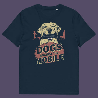 French navy t shirt. This anti mobile phone abuse t shirt is for dog lovers. Walking the dog used to mean quality time with man's best friend but now it seems to be another excuses to stare vacantly at a mobile phone. No dog is a friend of the mobile phone, support your pooch ! Made from 100% organic ring-spun cotton, these dog lovers t shirts are unisex, high quality, super comfy, and best of all, eco-friendly.