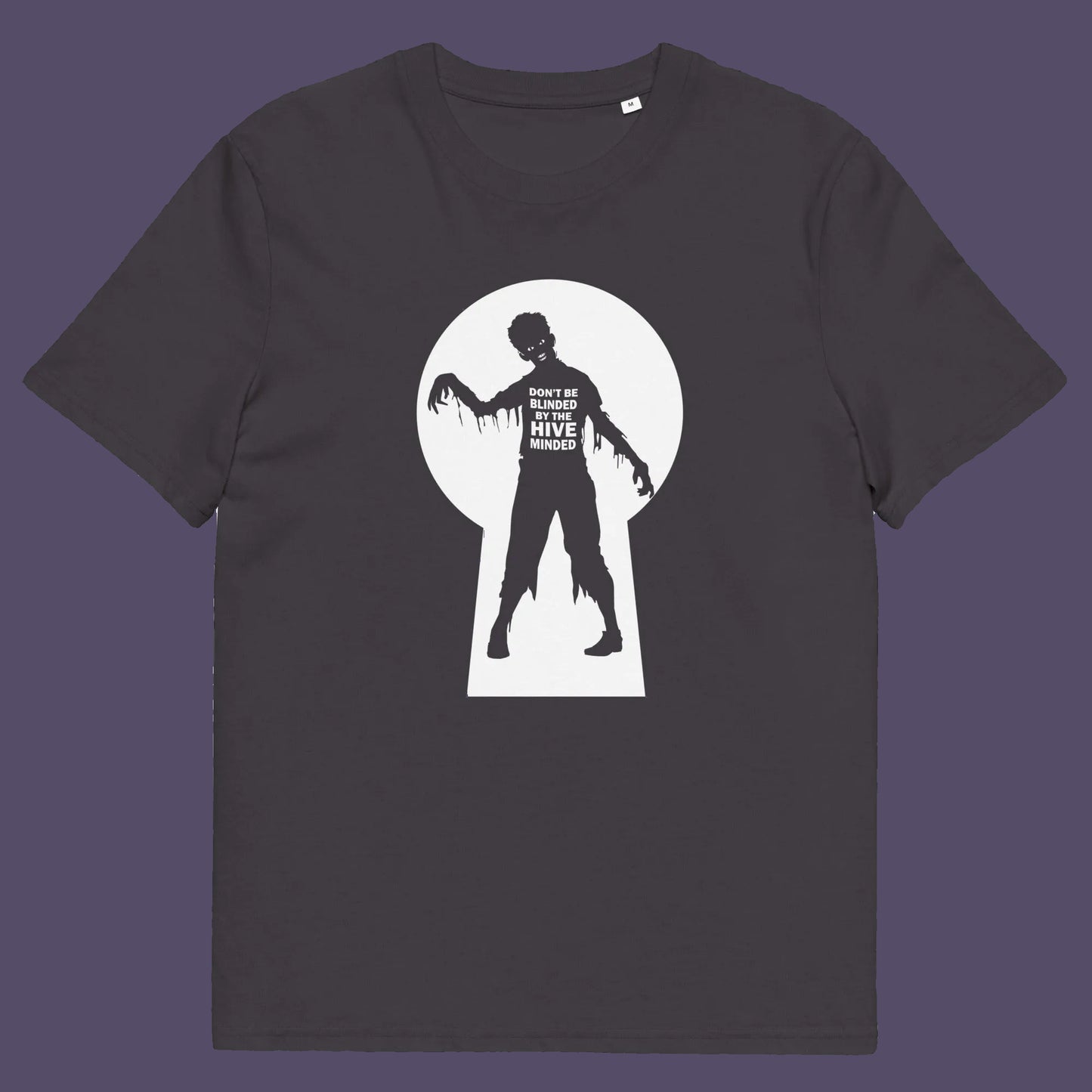 Anthracite t shirt. This funny non conformist t shirt warns against the effects of the hive mind. How do you ever know if you are wrong if everyone believes the same rhetoric ? Watch out for being infected by the hive mind of social apathy, ignorance and misinformation. Made from 100% organic ring-spun cotton, this counter culture t shirt is unisex, high quality, super comfy, and best of all, eco-friendly.