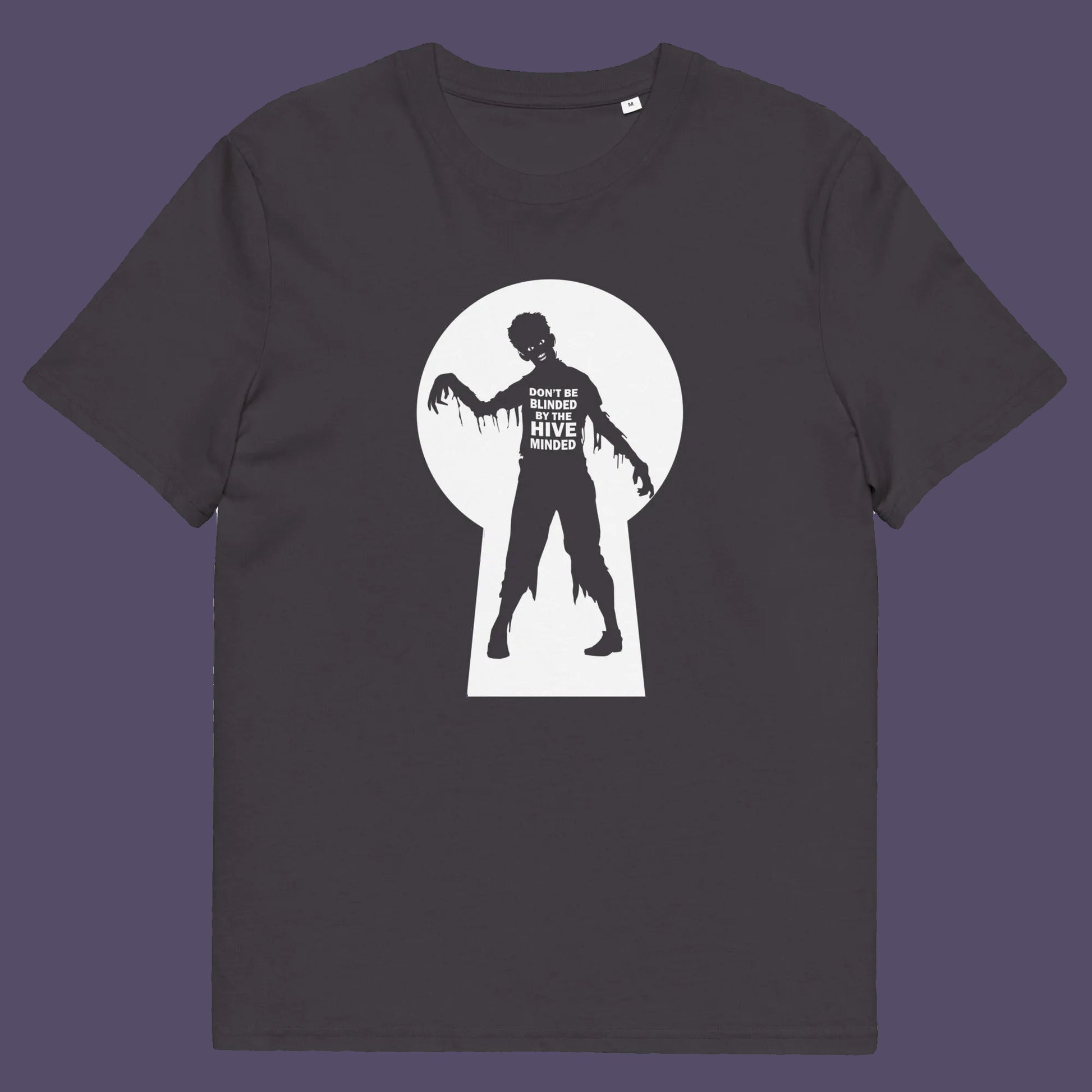 Anthracite t shirt. This funny non conformist t shirt warns against the effects of the hive mind. How do you ever know if you are wrong if everyone believes the same rhetoric ? Watch out for being infected by the hive mind of social apathy, ignorance and misinformation. Made from 100% organic ring-spun cotton, this counter culture t shirt is unisex, high quality, super comfy, and best of all, eco-friendly.
