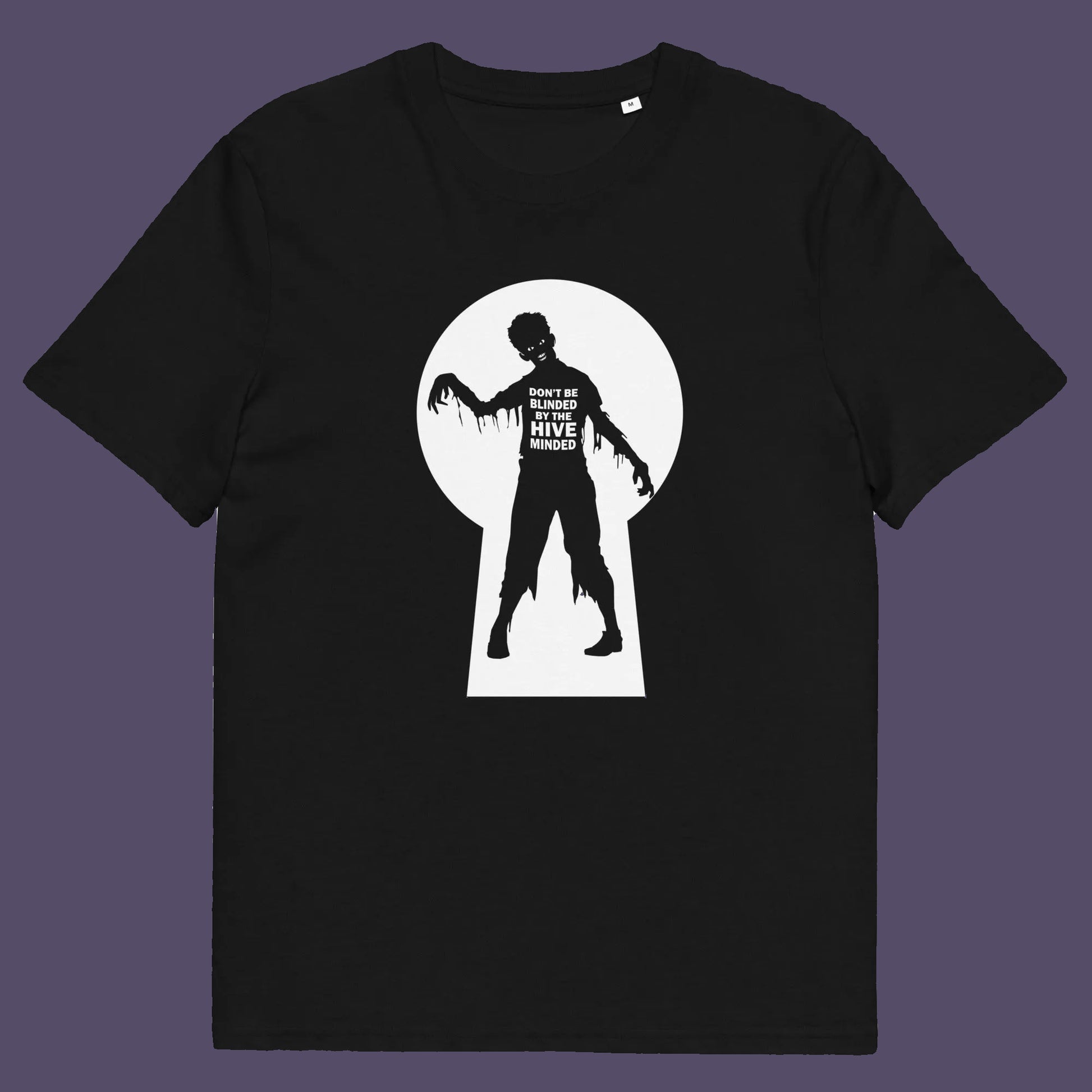 Black t shirt. This funny non conformist t shirt warns against the effects of the hive mind. How do you ever know if you are wrong if everyone believes the same rhetoric ? Watch out for being infected by the hive mind of social apathy, ignorance and misinformation. Made from 100% organic ring-spun cotton, this counter culture t shirt is unisex, high quality, super comfy, and best of all, eco-friendly.