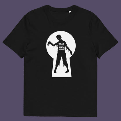 Black t shirt. This funny non conformist t shirt warns against the effects of the hive mind. How do you ever know if you are wrong if everyone believes the same rhetoric ? Watch out for being infected by the hive mind of social apathy, ignorance and misinformation. Made from 100% organic ring-spun cotton, this counter culture t shirt is unisex, high quality, super comfy, and best of all, eco-friendly.