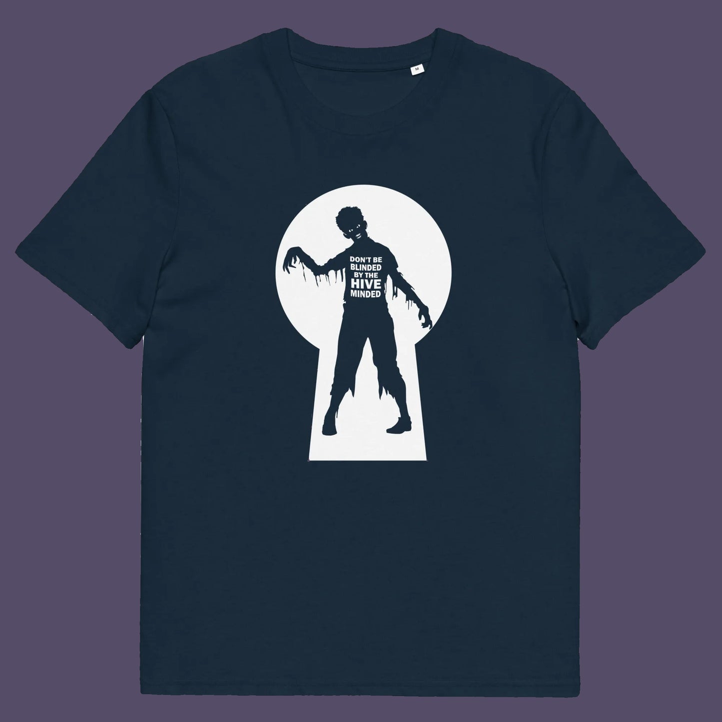 French navy t shirt. This funny non conformist t shirt warns against the effects of the hive mind. How do you ever know if you are wrong if everyone believes the same rhetoric ? Watch out for being infected by the hive mind of social apathy, ignorance and misinformation. Made from 100% organic ring-spun cotton, this counter culture t shirt is unisex, high quality, super comfy, and best of all, eco-friendly.