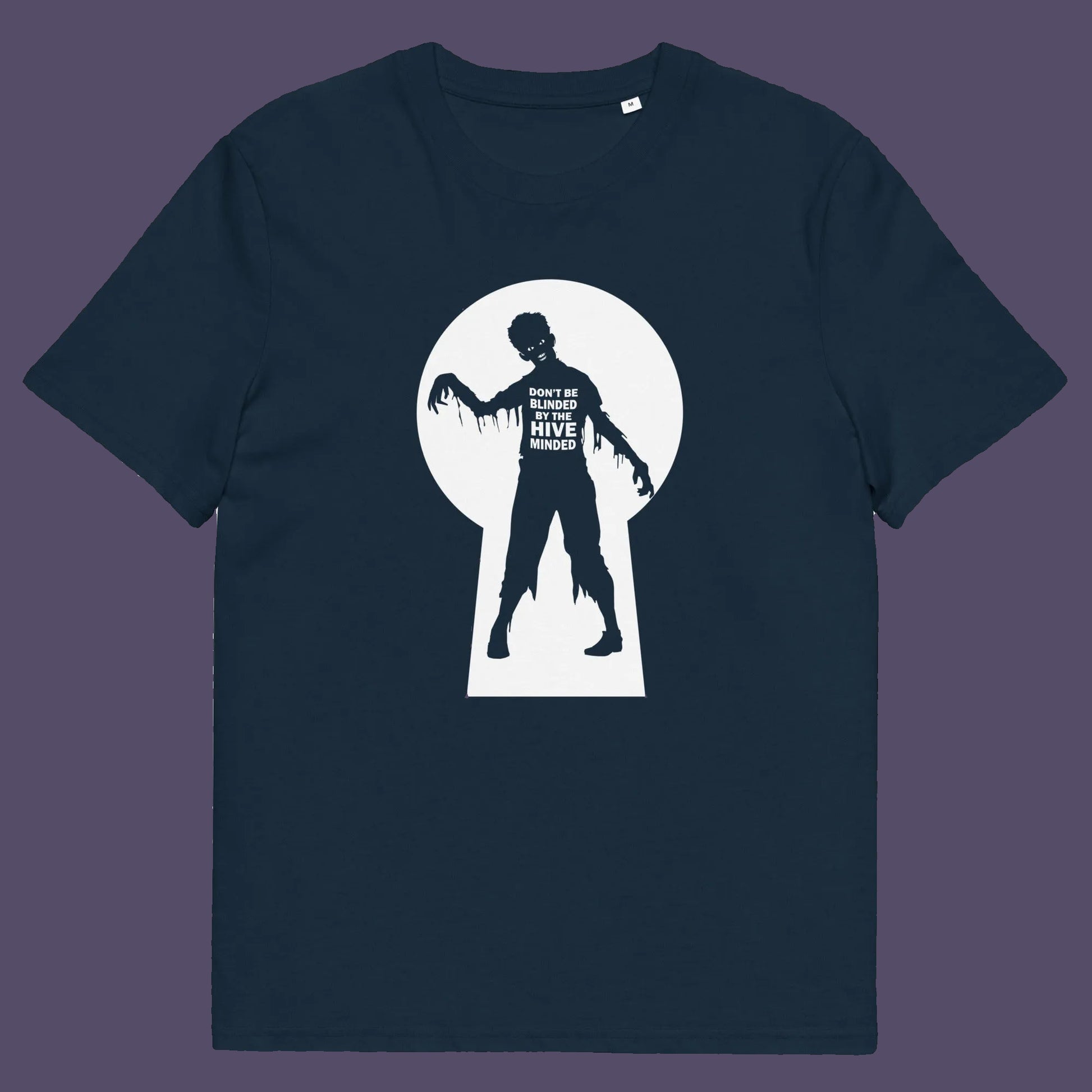 French navy t shirt. This funny non conformist t shirt warns against the effects of the hive mind. How do you ever know if you are wrong if everyone believes the same rhetoric ? Watch out for being infected by the hive mind of social apathy, ignorance and misinformation. Made from 100% organic ring-spun cotton, this counter culture t shirt is unisex, high quality, super comfy, and best of all, eco-friendly.