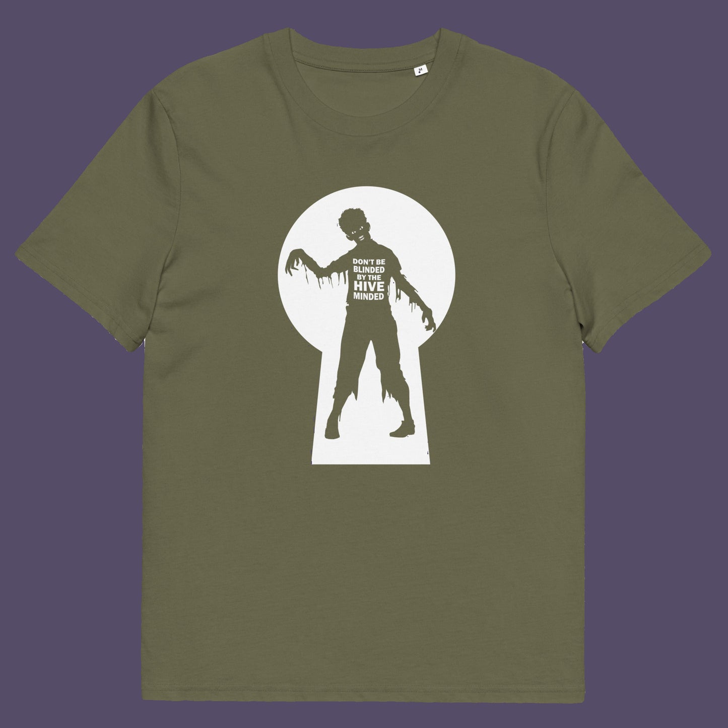 Khaki t shirt. This funny non conformist t shirt warns against the effects of the hive mind. How do you ever know if you are wrong if everyone believes the same rhetoric ? Watch out for being infected by the hive mind of social apathy, ignorance and misinformation. Made from 100% organic ring-spun cotton, this counter culture t shirt is unisex, high quality, super comfy, and best of all, eco-friendly.