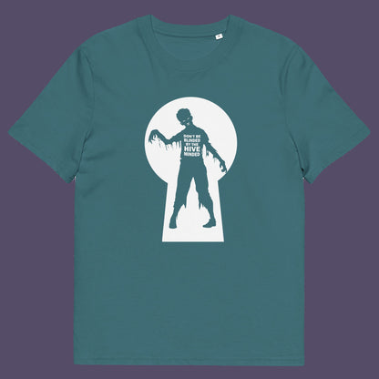 Stargazer t shirt. This funny non conformist t shirt warns against the effects of the hive mind. How do you ever know if you are wrong if everyone believes the same rhetoric ? Watch out for being infected by the hive mind of social apathy, ignorance and misinformation. Made from 100% organic ring-spun cotton, this counter culture t shirt is unisex, high quality, super comfy, and best of all, eco-friendly.