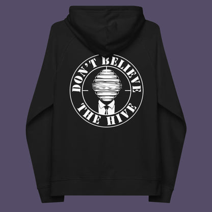 Black hoodie back. In an ever increasing world of media influence and misinformation, can 'The Majority' no longer be trusted ? Don't get blinded by the hive minded. Support independent thought with this unique hoodie. Comfortable and practical. It's extra soft and has a convenient front pouch pocket. Made from organic cotton and recycled polyester, this social awareness hoodie is a great eco-friendly choice.