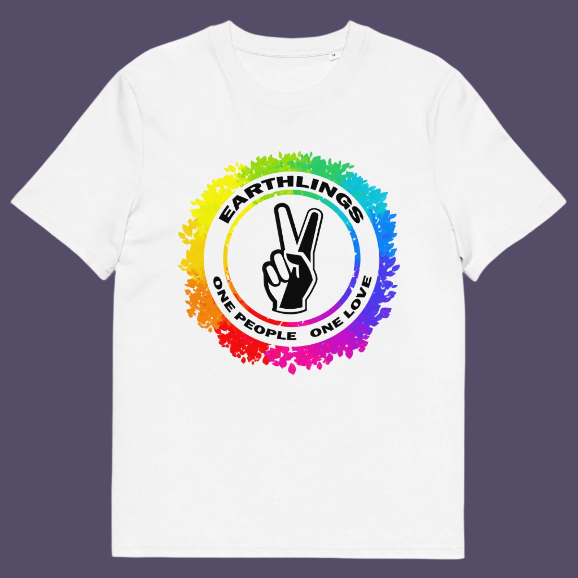 White t-shirt. This ant-prejudice t-shirt is LGTBQ+ friendly and anti-racism. We are all Earthlings and can live in peace and harmony if we put aside our prejudice and fear. This original design promotes social awareness and unity. Made from 100% organic ring-spun cotton, this anti prejudice t-shirt is unisex, high-quality, super comfy, and best of all, eco-friendly.