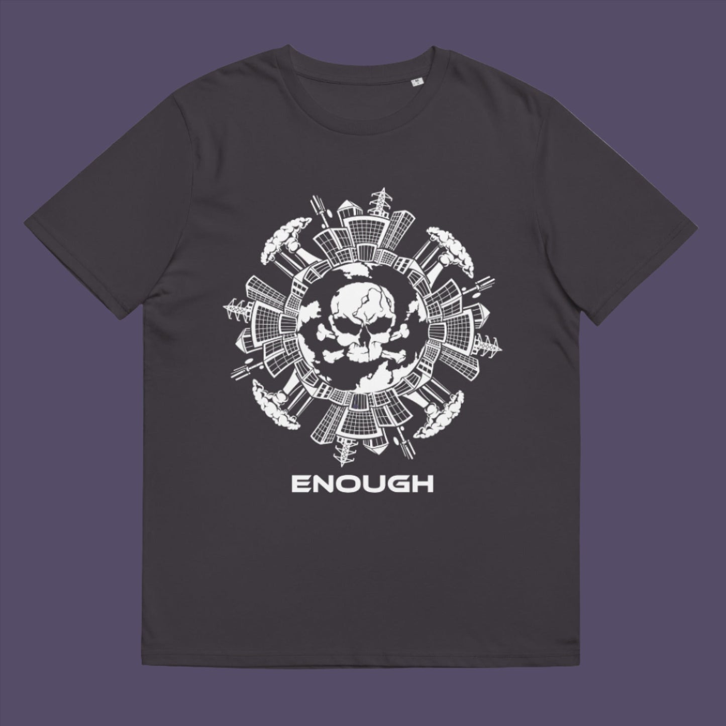 Anthracite t-shirt. An environmental t-shirt highlighting an overcrowding concern. This original design is for all nature lovers who think that enough is enough and don't want to live in a concrete jungle. Made from 100% organic ring-spun cotton, this social political t-shirt is unisex, high-quality, super comfy, and best of all, eco-friendly.