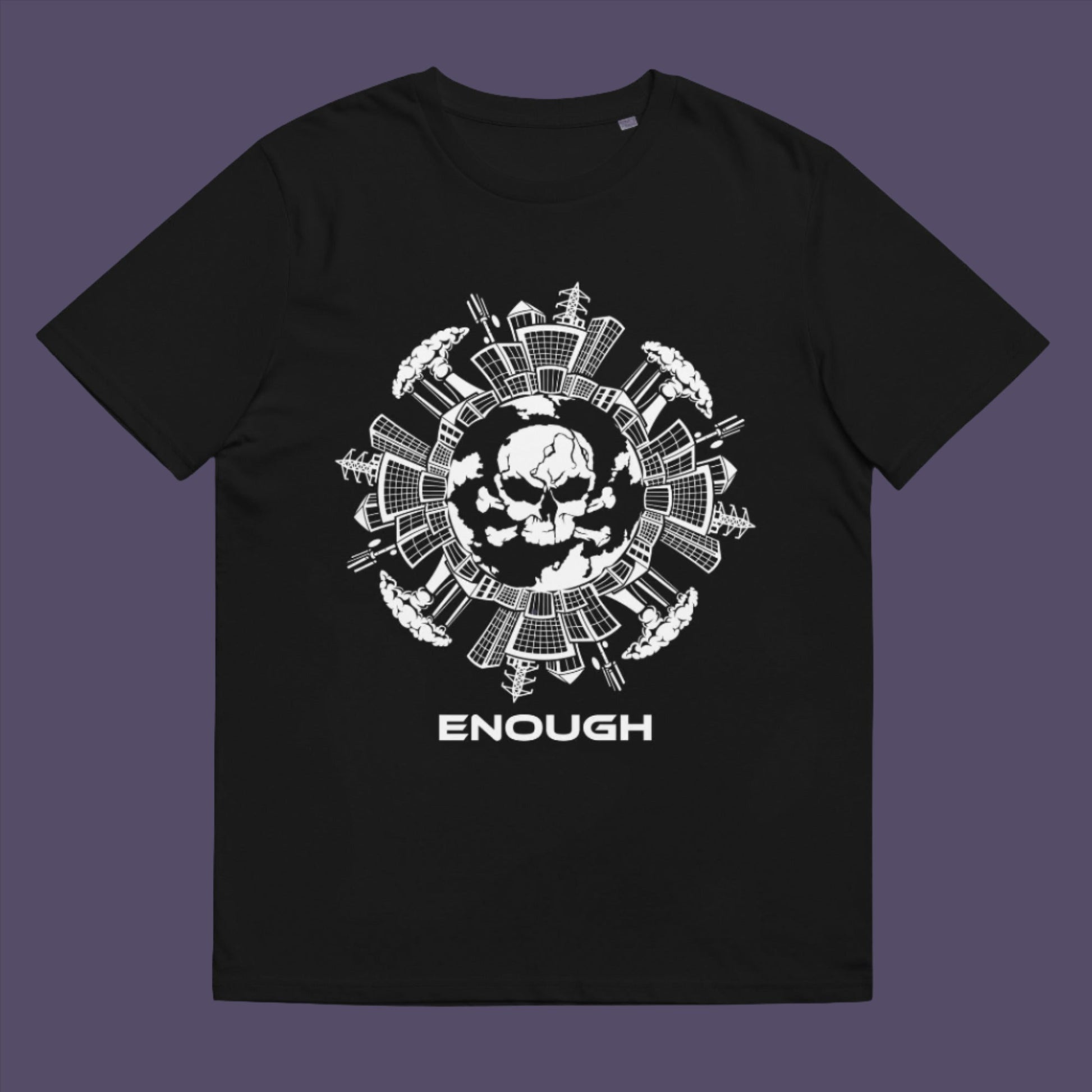 Black t-shirt. An environmental t-shirt highlighting an overcrowding concern. This original design is for all nature lovers who think that enough is enough and don't want to live in a concrete jungle. Made from 100% organic ring-spun cotton, this social political t-shirt is unisex, high-quality, super comfy, and best of all, eco-friendly.