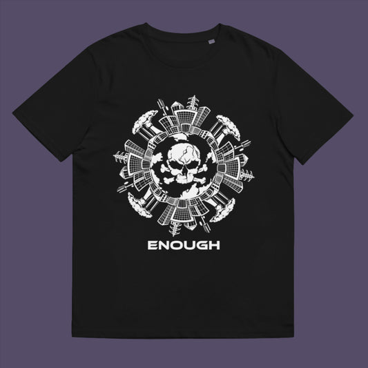 Black t-shirt. An environmental t-shirt highlighting an overcrowding concern. This original design is for all nature lovers who think that enough is enough and don't want to live in a concrete jungle. Made from 100% organic ring-spun cotton, this social political t-shirt is unisex, high-quality, super comfy, and best of all, eco-friendly.