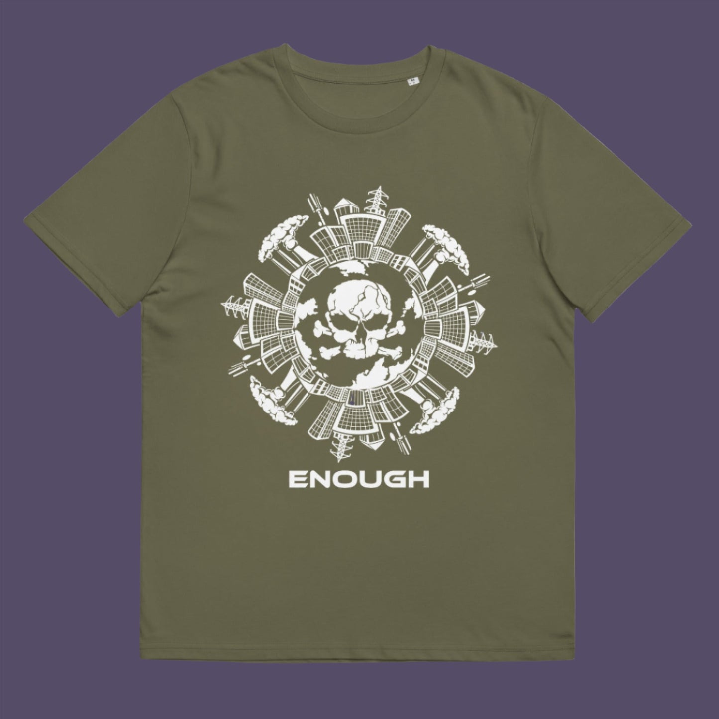 Khaki t-shirt. An environmental t-shirt highlighting an overcrowding concern. This original design is for all nature lovers who think that enough is enough and don't want to live in a concrete jungle. Made from 100% organic ring-spun cotton, this social political t-shirt is unisex, high-quality, super comfy, and best of all, eco-friendly.