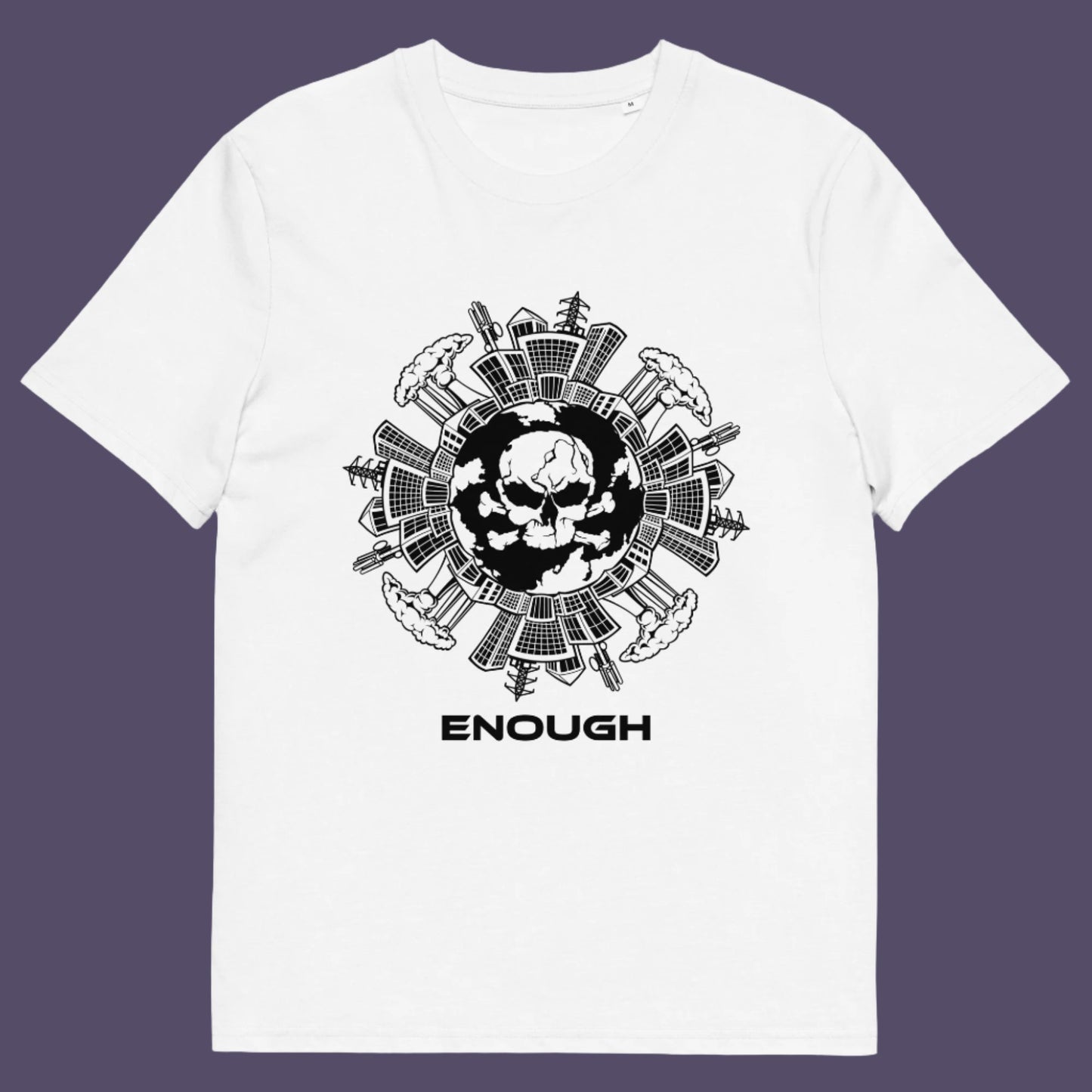 White t-shirt. An environmental t-shirt highlighting an overcrowding concern. This original design is for all nature lovers who think that enough is enough and don't want to live in a concrete jungle. Made from 100% organic ring-spun cotton, this social political t-shirt is unisex, high-quality, super comfy, and best of all, eco-friendly.