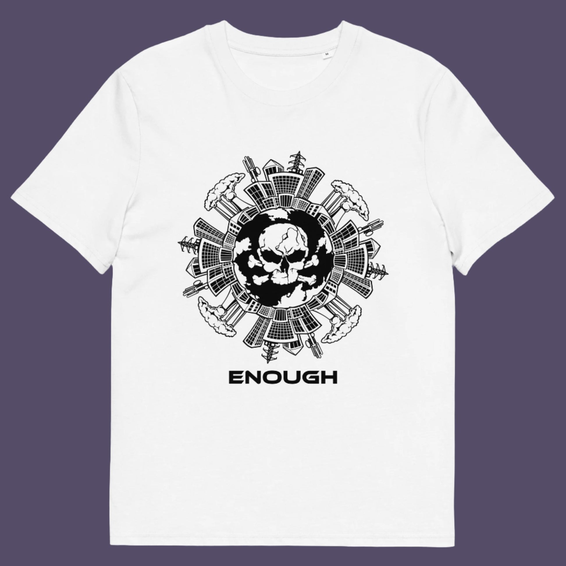 White t-shirt. An environmental t-shirt highlighting an overcrowding concern. This original design is for all nature lovers who think that enough is enough and don't want to live in a concrete jungle. Made from 100% organic ring-spun cotton, this social political t-shirt is unisex, high-quality, super comfy, and best of all, eco-friendly.