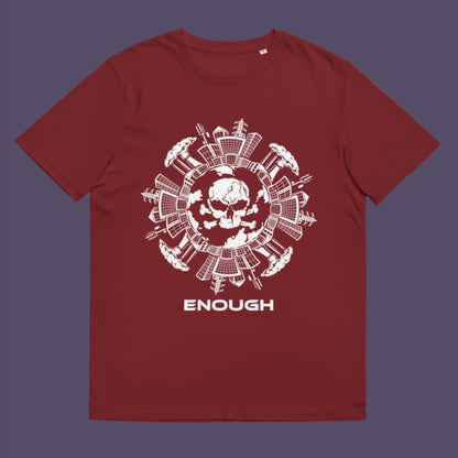 Burgundy t-shirt. A save the world t shirt highlighting an overcrowding concern. This original design is for all nature lovers who think that enough is enough and don't want to live in a concrete jungle. Made from 100% organic ring-spun cotton, this save the earth t shirt is unisex, high-quality, super comfy, and best of all, eco-friendly.