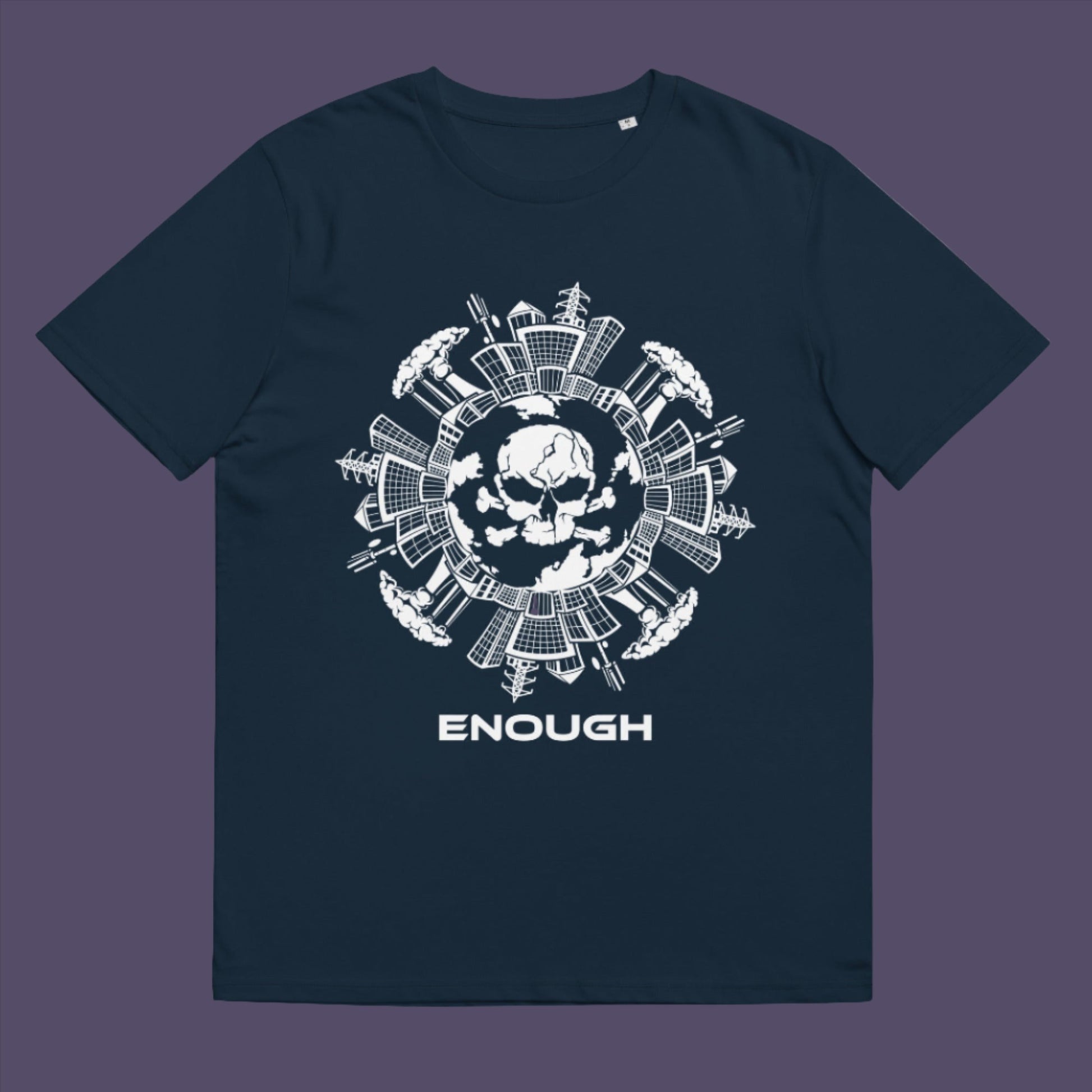 French navy t-shirt. A save the world t shirt highlighting an overcrowding concern. This original design is for all nature lovers who think that enough is enough and don't want to live in a concrete jungle. Made from 100% organic ring-spun cotton, this save the earth t shirt is unisex, high-quality, super comfy, and best of all, eco-friendly.