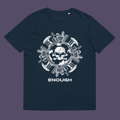 French navy t-shirt. A save the world t shirt highlighting an overcrowding concern. This original design is for all nature lovers who think that enough is enough and don't want to live in a concrete jungle. Made from 100% organic ring-spun cotton, this save the earth t shirt is unisex, high-quality, super comfy, and best of all, eco-friendly.