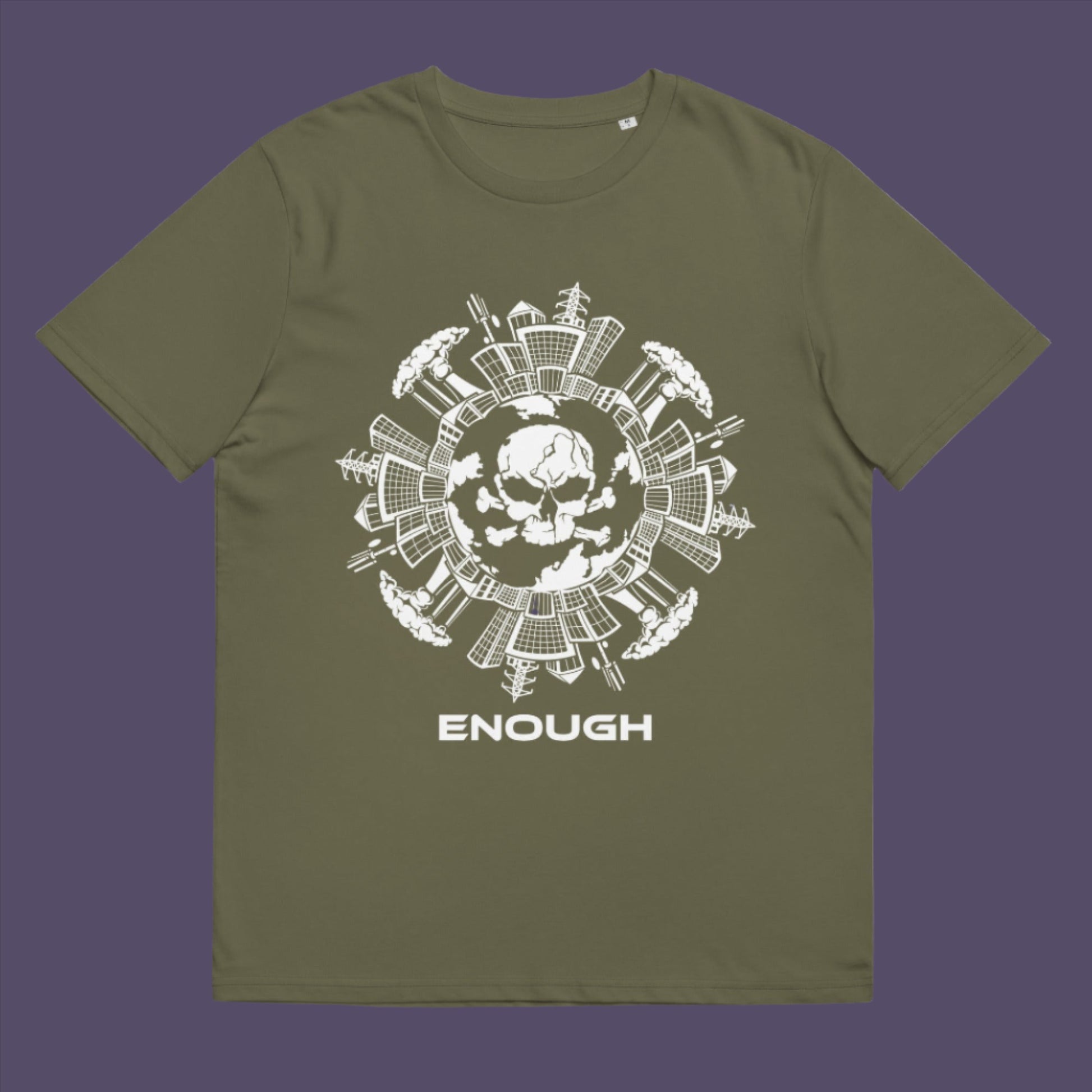 Khaki t-shirt. A save the world t shirt highlighting an overcrowding concern. This original design is for all nature lovers who think that enough is enough and don't want to live in a concrete jungle. Made from 100% organic ring-spun cotton, this save the earth t shirt is unisex, high-quality, super comfy, and best of all, eco-friendly.