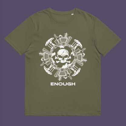 Khaki t-shirt. A save the world t shirt highlighting an overcrowding concern. This original design is for all nature lovers who think that enough is enough and don't want to live in a concrete jungle. Made from 100% organic ring-spun cotton, this save the earth t shirt is unisex, high-quality, super comfy, and best of all, eco-friendly.