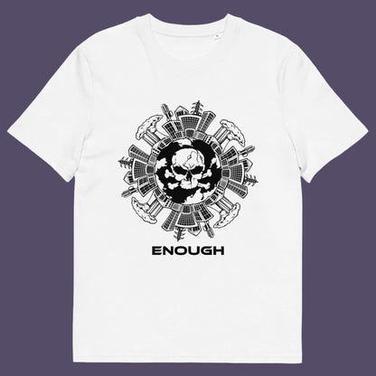 White t-shirt. A save the world t shirt highlighting an overcrowding concern. This original design is for all nature lovers who think that enough is enough and don't want to live in a concrete jungle. Made from 100% organic ring-spun cotton, this save the earth t shirt is unisex, high-quality, super comfy, and best of all, eco-friendly.