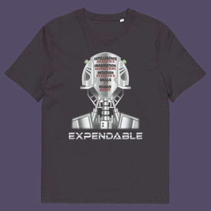 Anthracite t-shirt. An anti-technology t-shirt suggesting that too many attributes of human development are being replaced by a computer program, is it time to worry about our role as humans ? Counterculture and alternative view of technology. Made from 100% organic ring-spun cotton, this social awareness, anti technology t-shirt is unisex, high-quality, super comfy, and best of all, eco-friendly.
